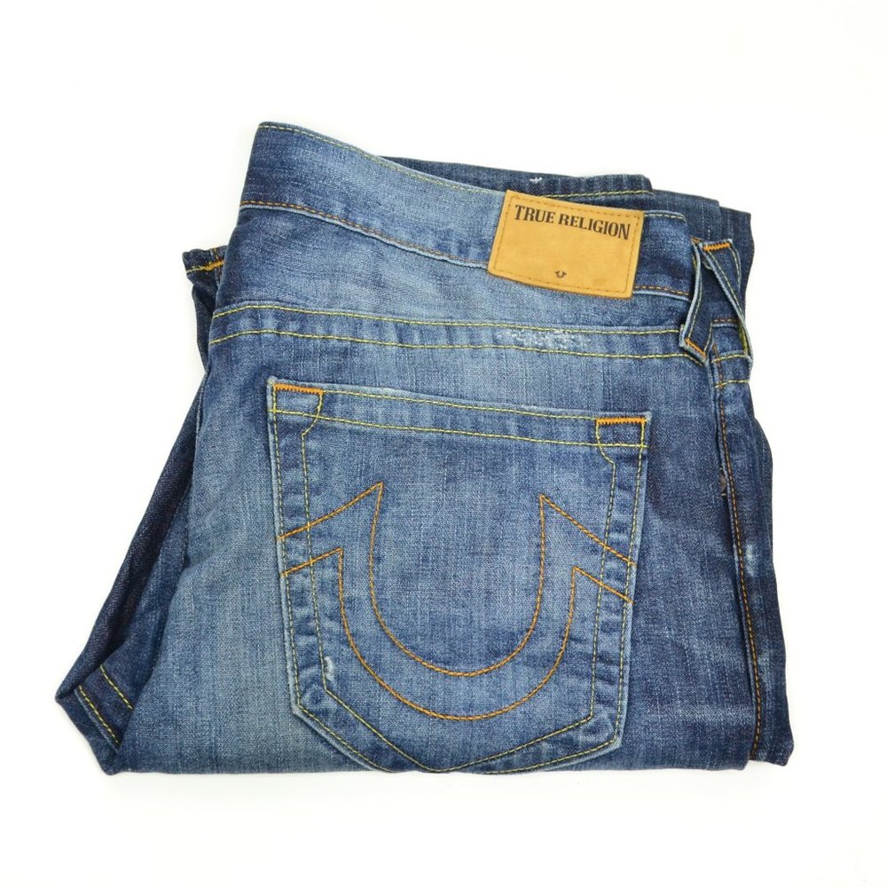 True Religion RICKY Men's Size W34 L34 Blue Embroidered Denim Jeans